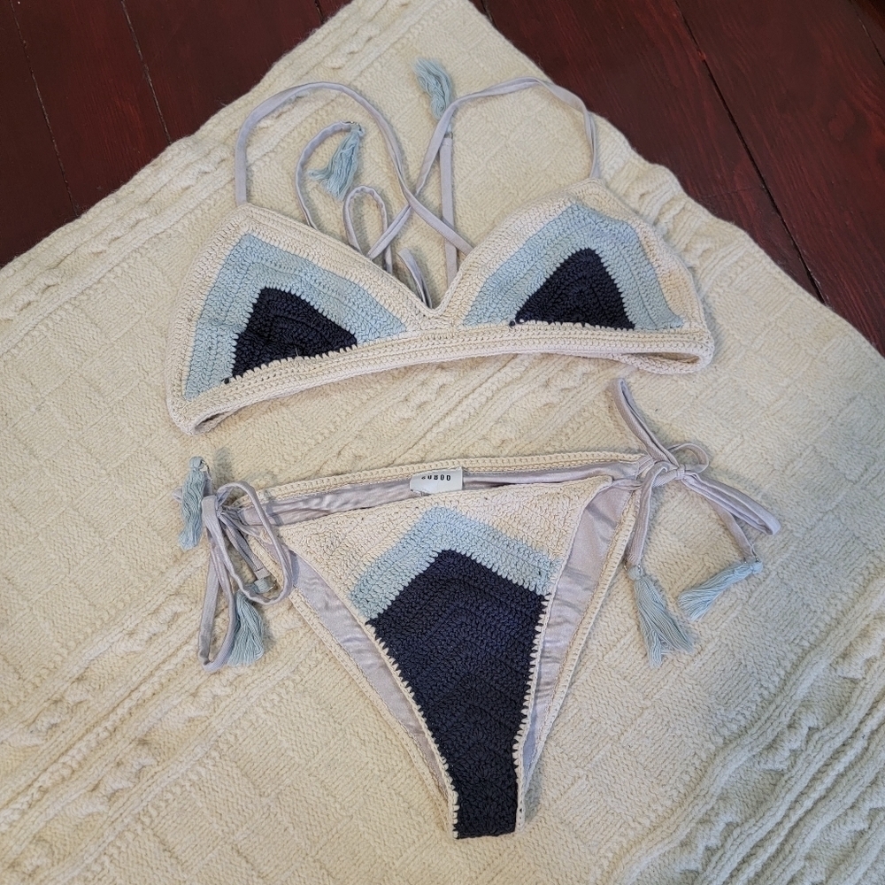 Suboo Crochet Chevron Bikini Set Blue size Large - Picture 5 of 9